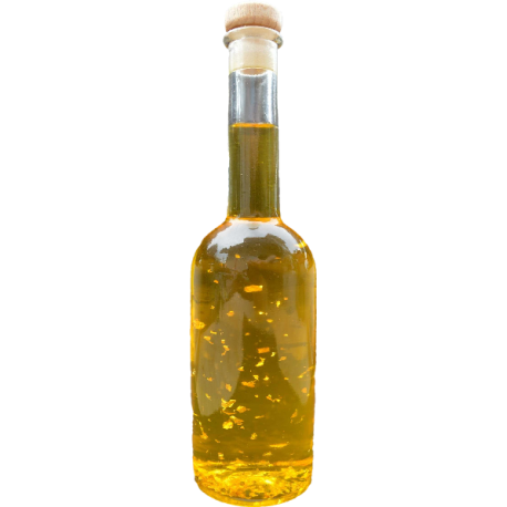 Goldöl, 200 ml mit fraktioniertem Kokosöl in der Glasflasche Opera
